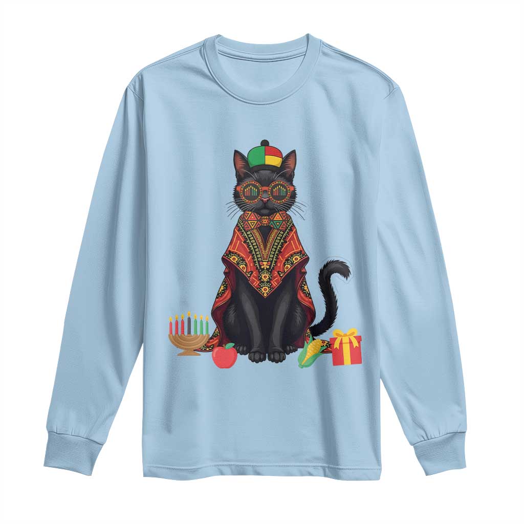 Cute Kwanzaa Cat Dashiki Long Sleeve Shirt African Heritage Gift TS12 Light Blue Print Your Wear