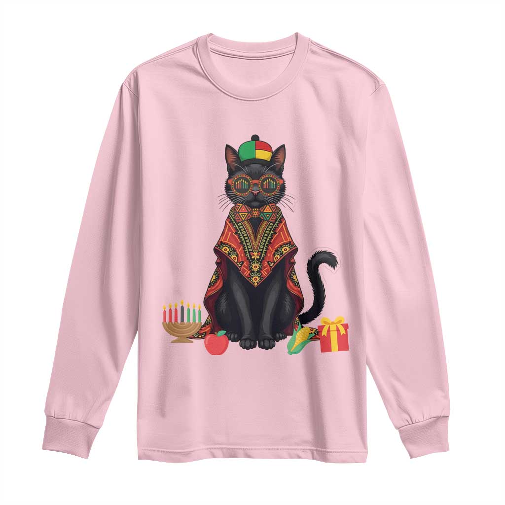 Cute Kwanzaa Cat Dashiki Long Sleeve Shirt African Heritage Gift TS12 Light Pink Print Your Wear