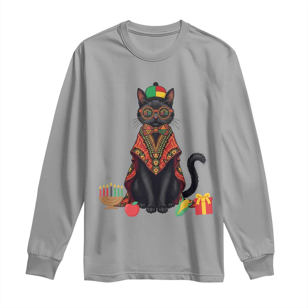 Cute Kwanzaa Cat Dashiki Long Sleeve Shirt African Heritage Gift TS12 Sport Gray Print Your Wear