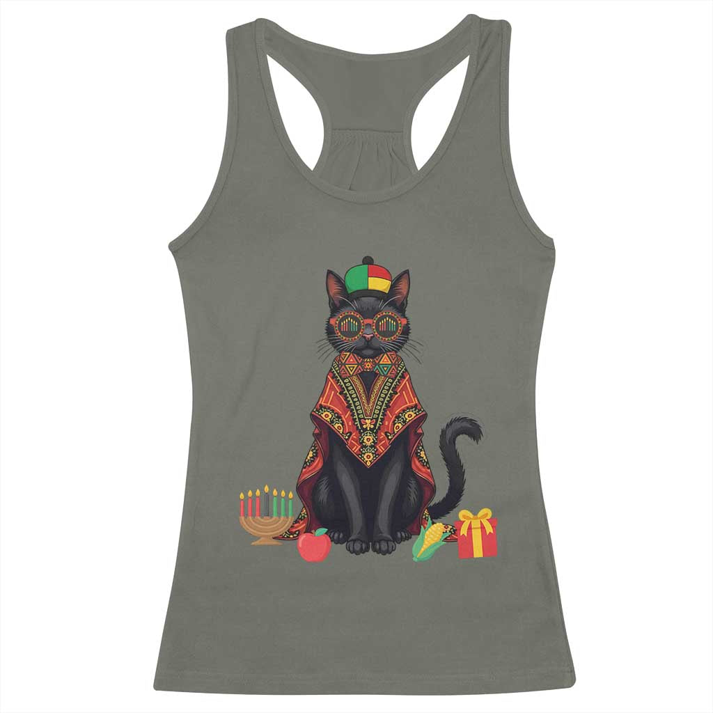Cute Kwanzaa Cat Dashiki Racerback Tank Top African Heritage Gift TS12 Military Green Print Your Wear