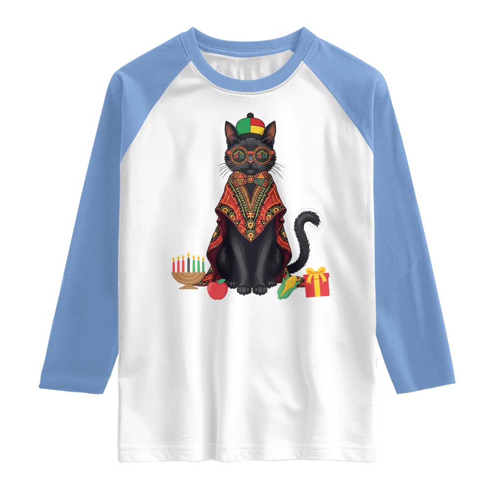 Cute Kwanzaa Cat Dashiki Raglan Shirt African Heritage Gift TS12 White Carolina Blue Print Your Wear