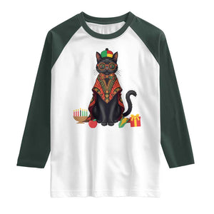 Cute Kwanzaa Cat Dashiki Raglan Shirt African Heritage Gift TS12 White Dark Forest Green Print Your Wear