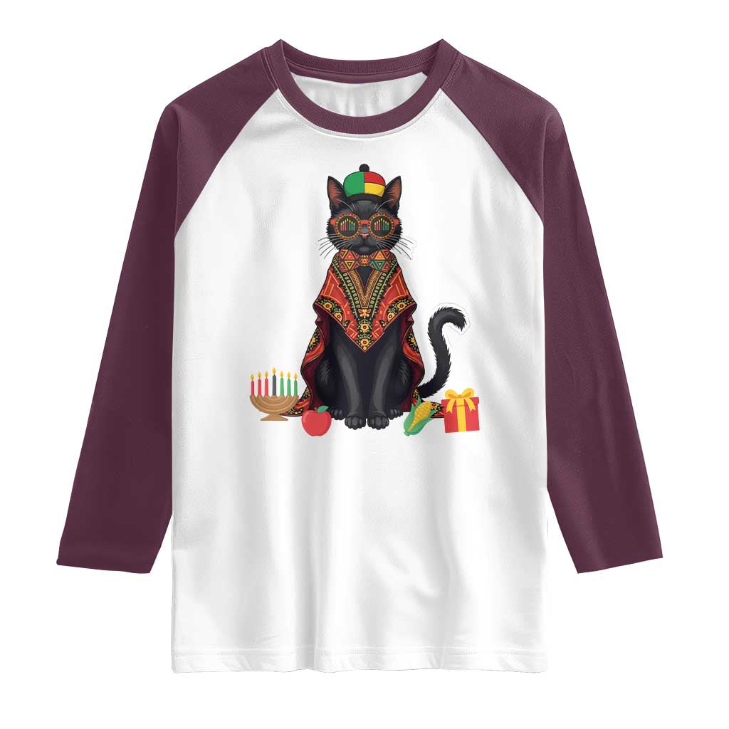 Cute Kwanzaa Cat Dashiki Raglan Shirt African Heritage Gift TS12 White Maroon Print Your Wear