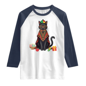 Cute Kwanzaa Cat Dashiki Raglan Shirt African Heritage Gift TS12 White Navy Print Your Wear