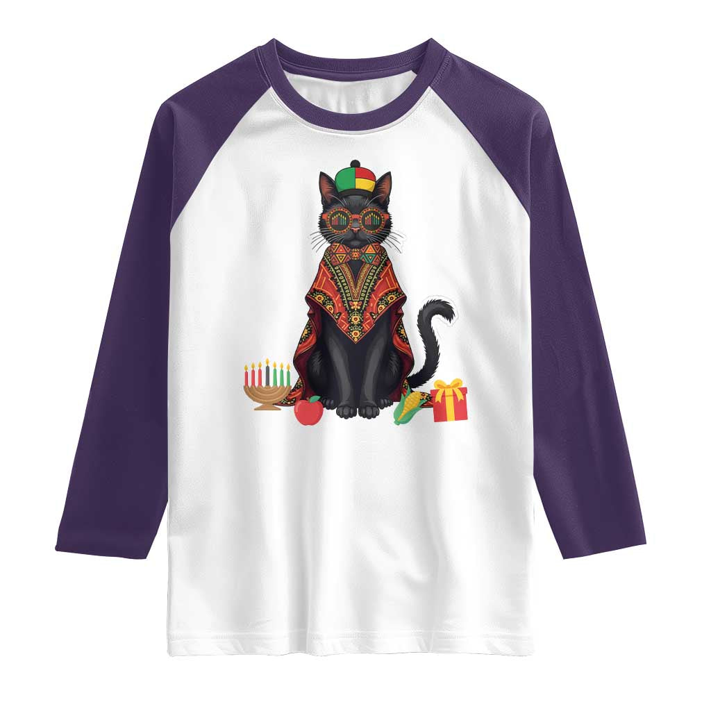 Cute Kwanzaa Cat Dashiki Raglan Shirt African Heritage Gift TS12 White Purple Print Your Wear