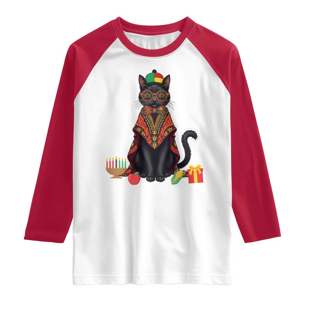 Cute Kwanzaa Cat Dashiki Raglan Shirt African Heritage Gift TS12 White Red Print Your Wear