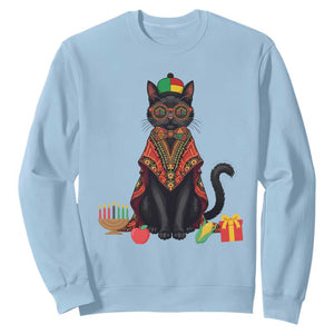 Cute Kwanzaa Cat Dashiki Sweatshirt African Heritage Gift TS12 Light Blue Print Your Wear