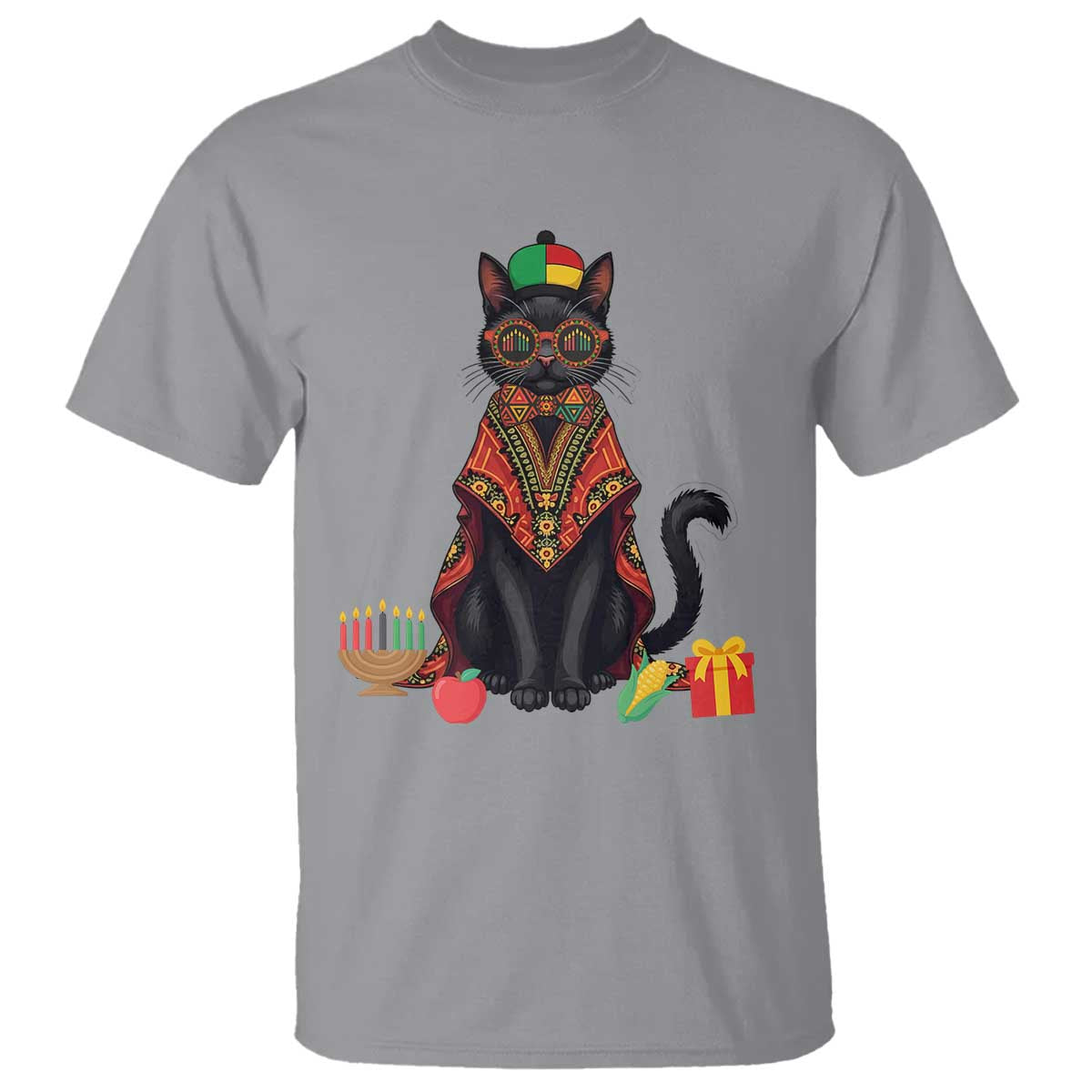 Cute Kwanzaa Cat Dashiki T Shirt African Heritage Gift TS12 Sport Gray Print Your Wear
