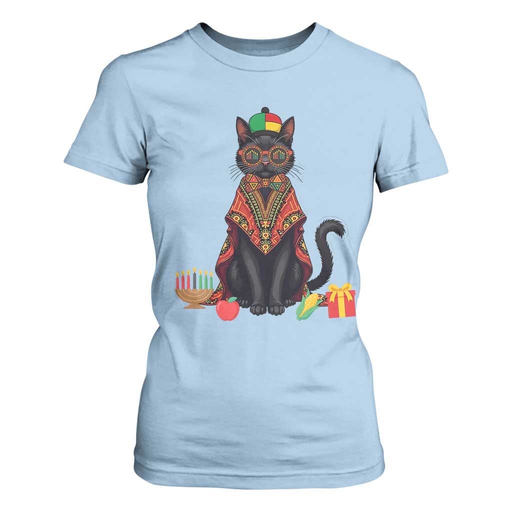 Cute Kwanzaa Cat Dashiki T Shirt For Women African Heritage Gift TS12 Light Blue Print Your Wear
