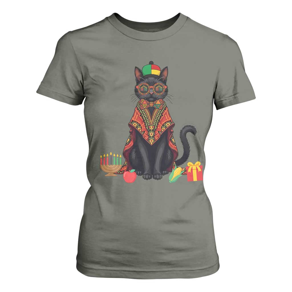 Cute Kwanzaa Cat Dashiki T Shirt For Women African Heritage Gift TS12 Military Green Print Your Wear