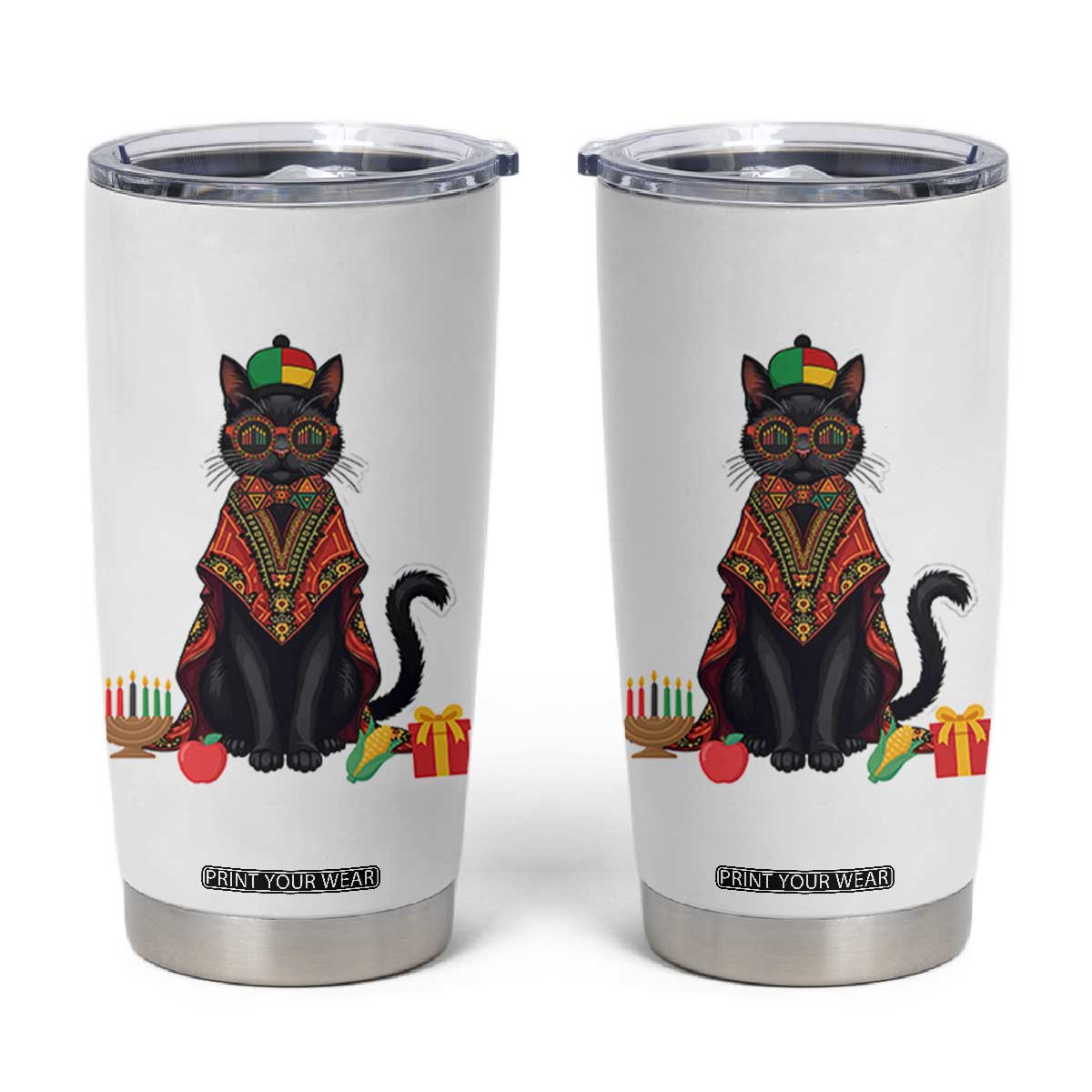 Cute Kwanzaa Cat Dashiki Tumbler Cup African Heritage Gift TS12 White Print Your Wear