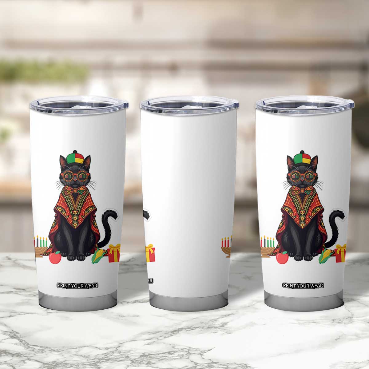 Cute Kwanzaa Cat Dashiki Tumbler Cup African Heritage Gift TS12 Print Your Wear