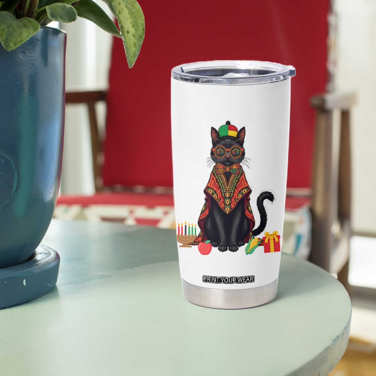 Cute Kwanzaa Cat Dashiki Tumbler Cup African Heritage Gift TS12 Print Your Wear