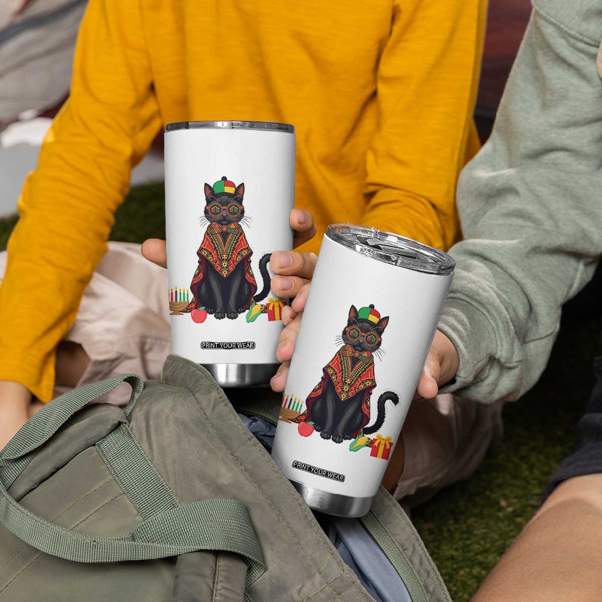 Cute Kwanzaa Cat Dashiki Tumbler Cup African Heritage Gift TS12 Print Your Wear