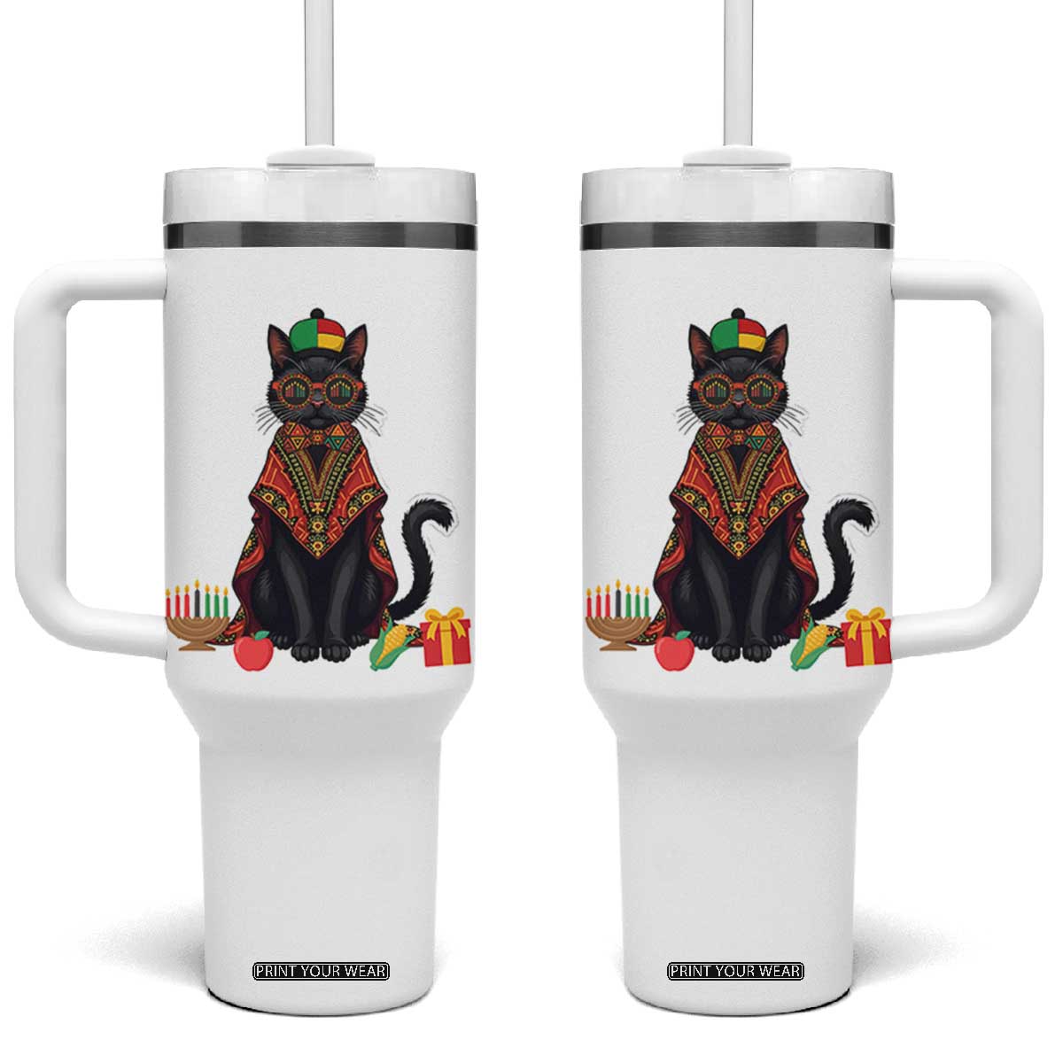 Cute Kwanzaa Cat Dashiki Tumbler With Handle African Heritage Gift TS12 One Size: 40 oz White Print Your Wear