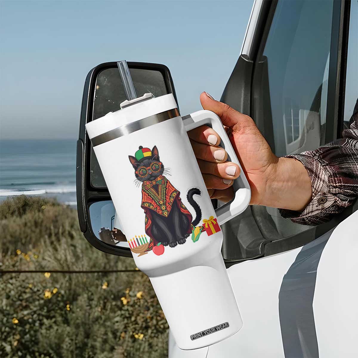 Cute Kwanzaa Cat Dashiki Tumbler With Handle African Heritage Gift TS12 Print Your Wear
