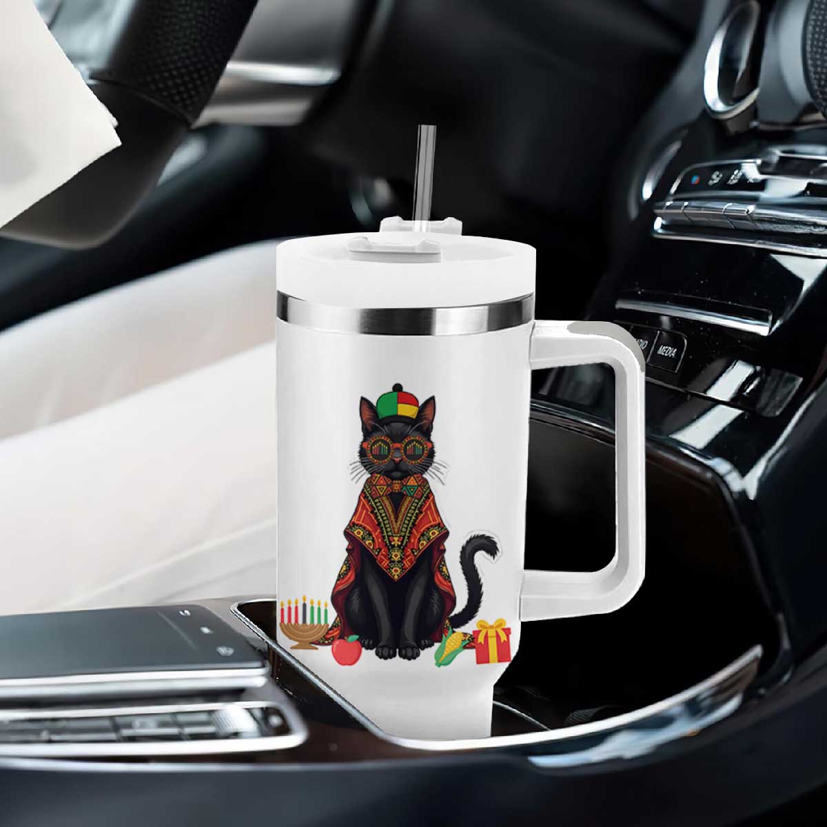 Cute Kwanzaa Cat Dashiki Tumbler With Handle African Heritage Gift TS12 Print Your Wear