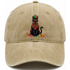 Cute Kwanzaa Cat Dashiki Washed Cotton Baseball Cap African Heritage Gift TS12 Print Your Wear