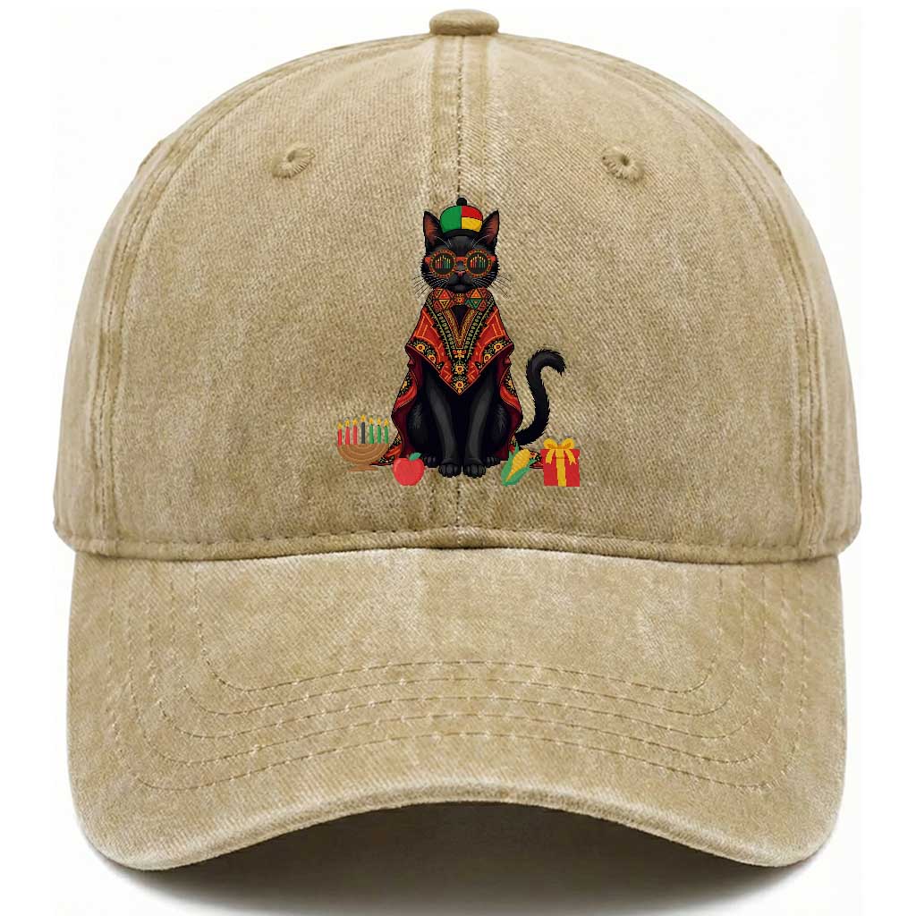 Cute Kwanzaa Cat Dashiki Washed Cotton Baseball Cap African Heritage Gift TS12 Print Your Wear