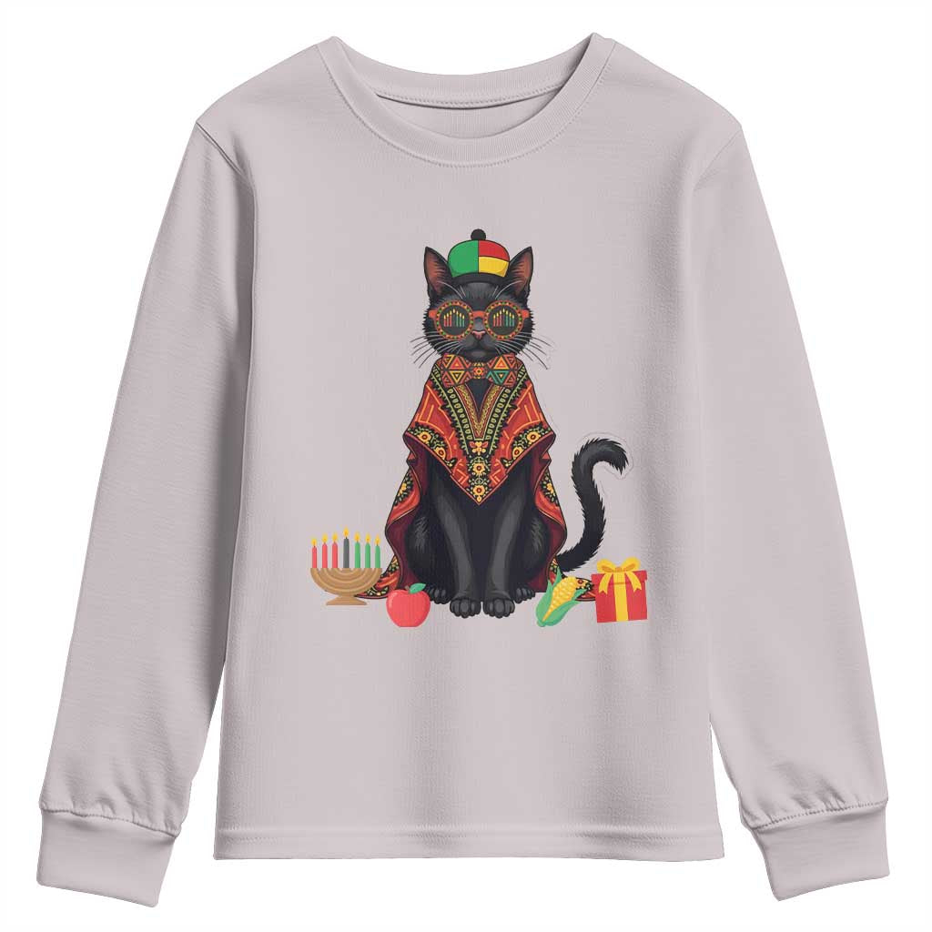 Cute Kwanzaa Cat Dashiki Youth Sweatshirt African Heritage Gift TS12 Ice Gray Print Your Wear
