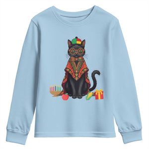 Cute Kwanzaa Cat Dashiki Youth Sweatshirt African Heritage Gift TS12 Light Blue Print Your Wear