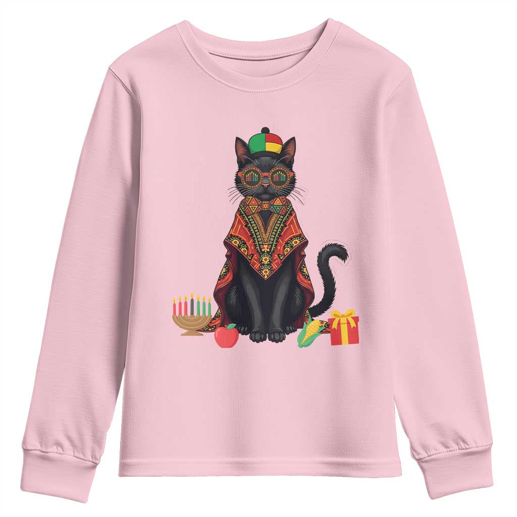 Cute Kwanzaa Cat Dashiki Youth Sweatshirt African Heritage Gift TS12 Light Pink Print Your Wear