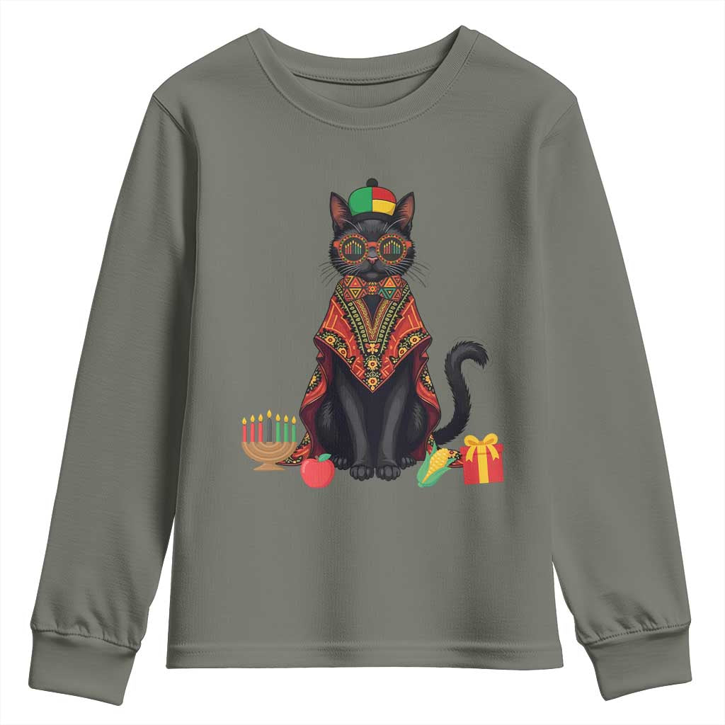 Cute Kwanzaa Cat Dashiki Youth Sweatshirt African Heritage Gift TS12 Military Green Print Your Wear