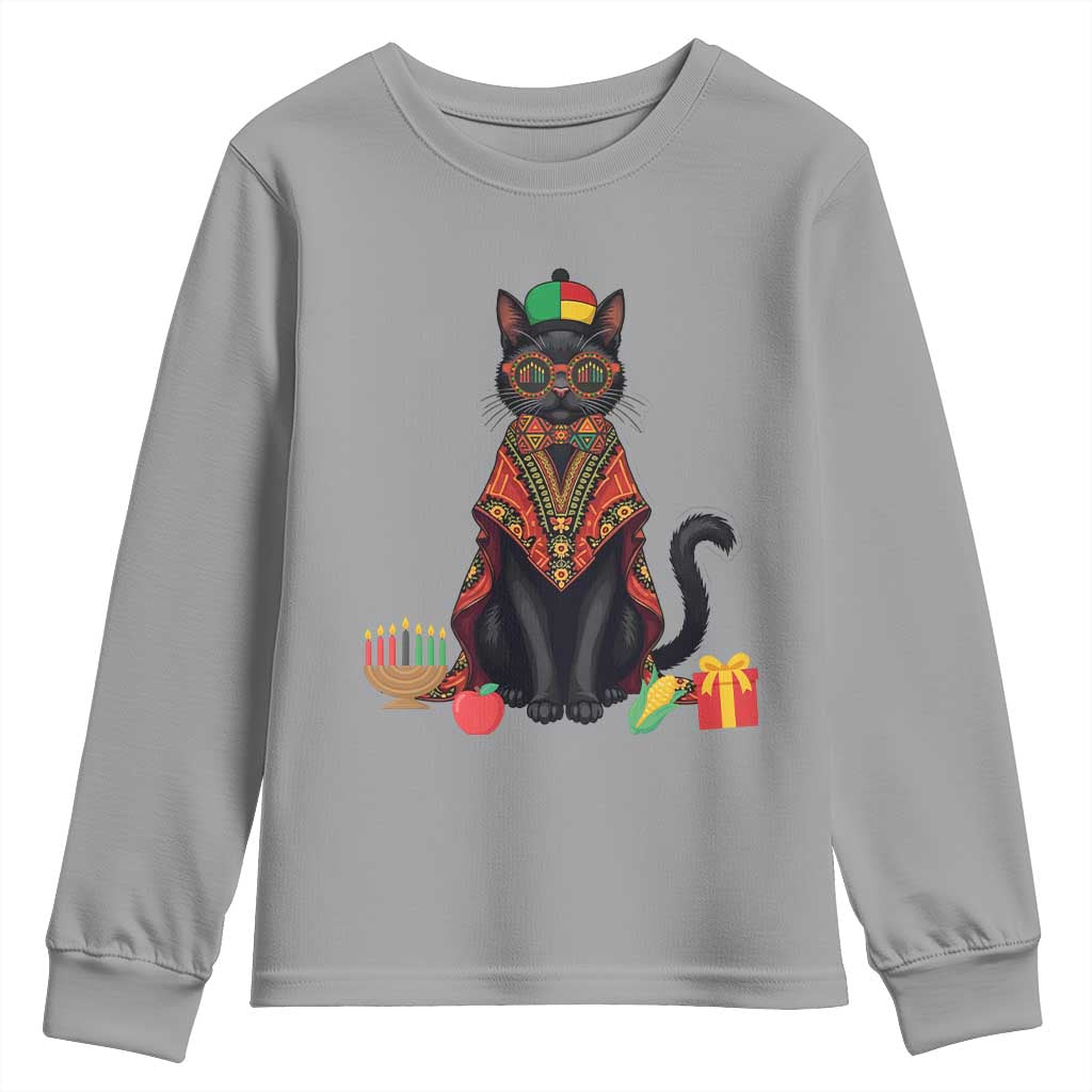 Cute Kwanzaa Cat Dashiki Youth Sweatshirt African Heritage Gift TS12 Sport Gray Print Your Wear