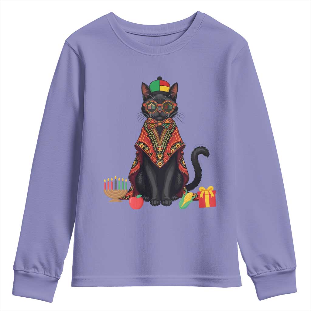 Cute Kwanzaa Cat Dashiki Youth Sweatshirt African Heritage Gift TS12 Violet Print Your Wear