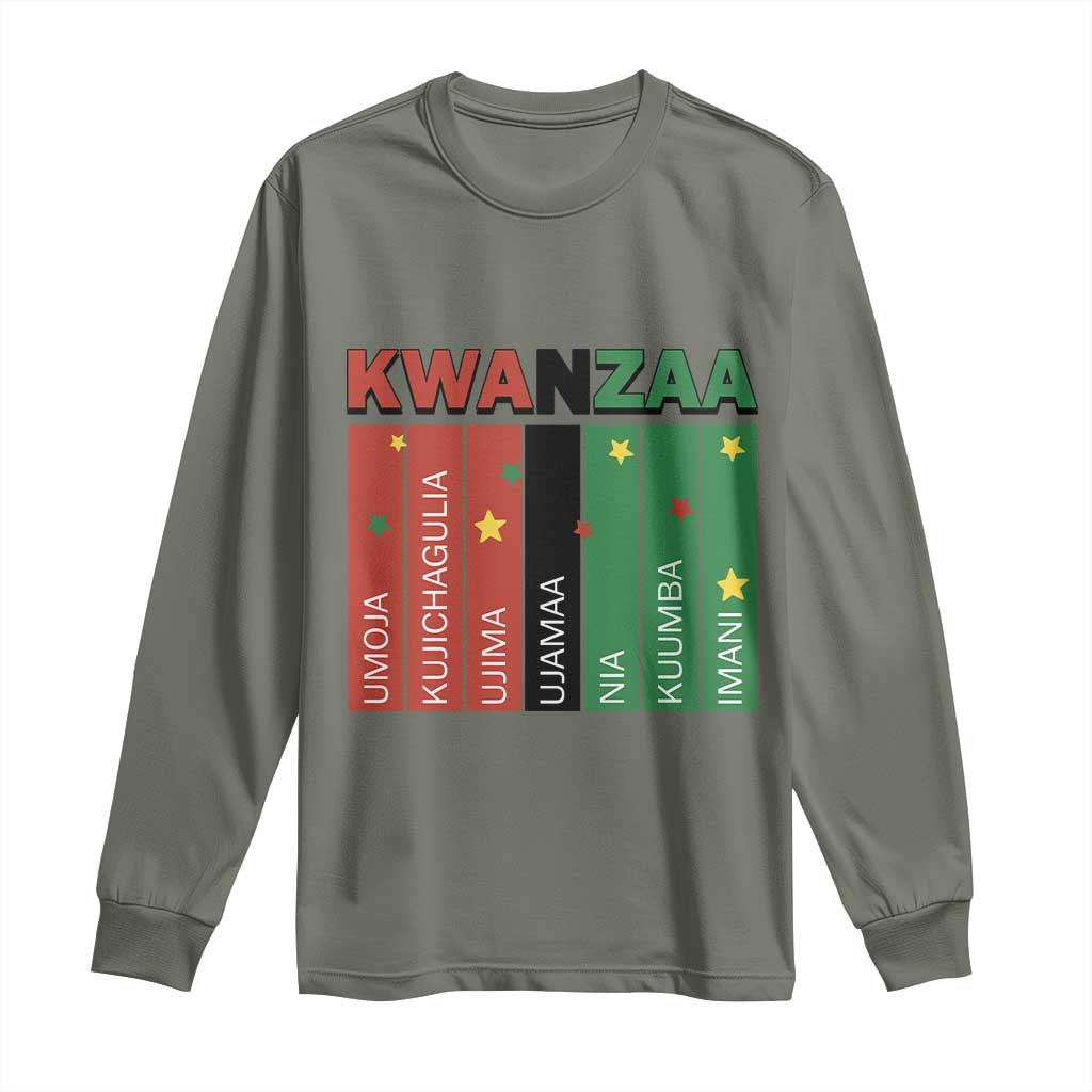 Light Of Kwanzaa Long Sleeve Shirt Nguzo Saba African Heritage Gift TS12 Military Green Print Your Wear