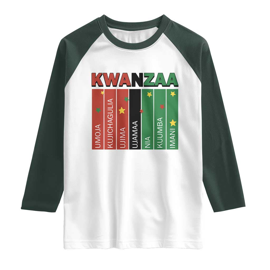 Light Of Kwanzaa Raglan Shirt Nguzo Saba African Heritage Gift TS12 White Dark Forest Green Print Your Wear