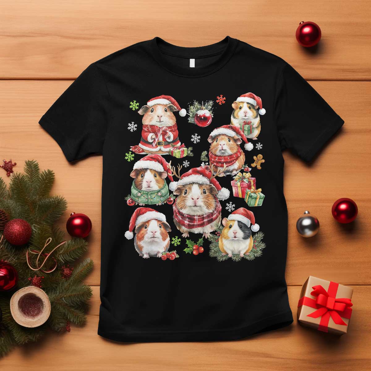 Funny Santa Cavy Squad T Shirt Christmas Guinea Pig Gift TS12 Black Print Your Wear
