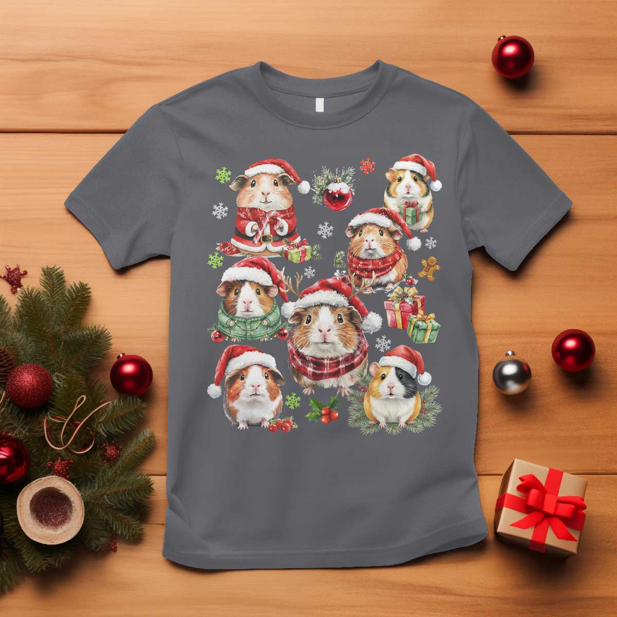 Funny Santa Cavy Squad T Shirt Christmas Guinea Pig Gift TS12 Charcoal Print Your Wear