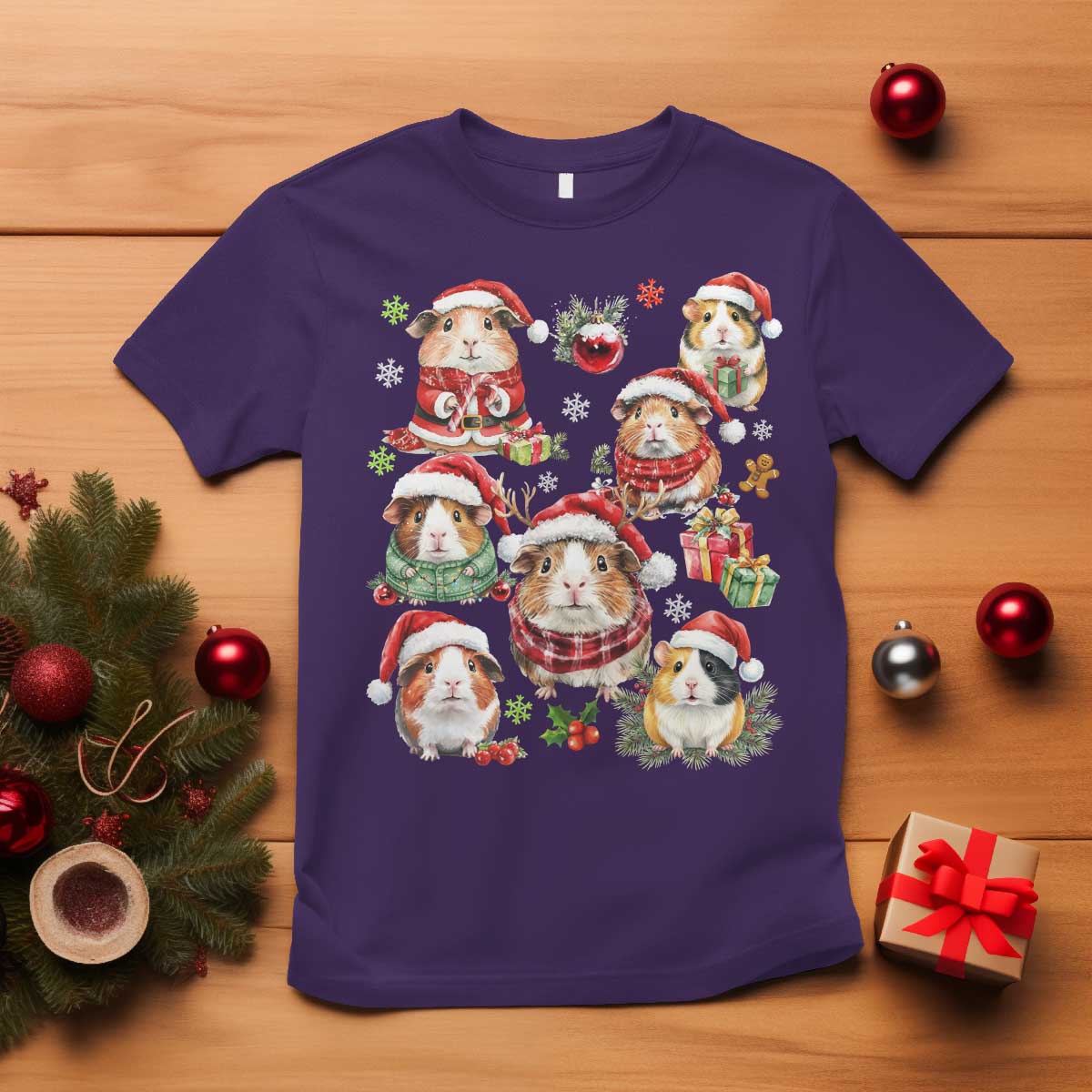 Funny Santa Cavy Squad T Shirt Christmas Guinea Pig Gift TS12 Purple Print Your Wear