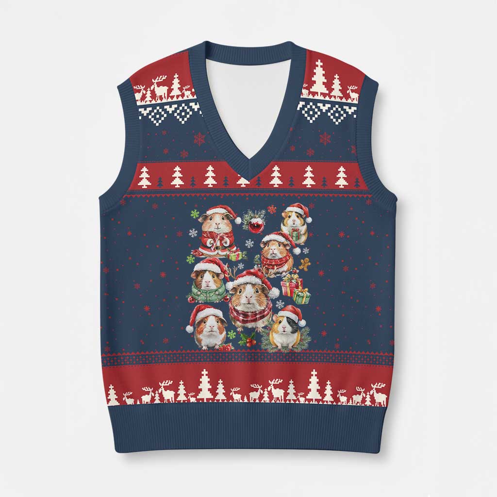 Funny Santa Cavy Squad V-Neck Knit Sweater Vest Xmas Guinea Pig Gift TS12 Navy Red Print Your Wear