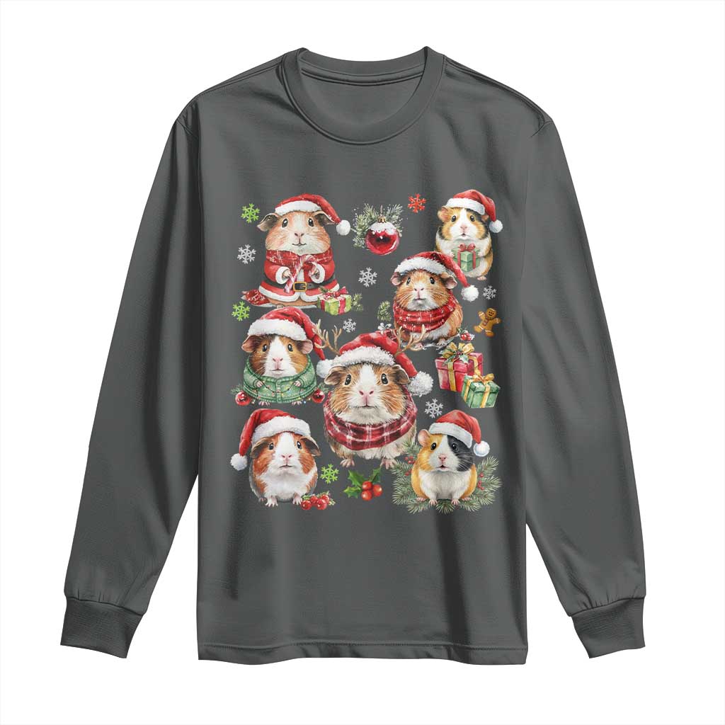 Funny Santa Cavy Squad Long Sleeve Shirt Christmas Guinea Pig Gift TS12 Dark Heather Print Your Wear