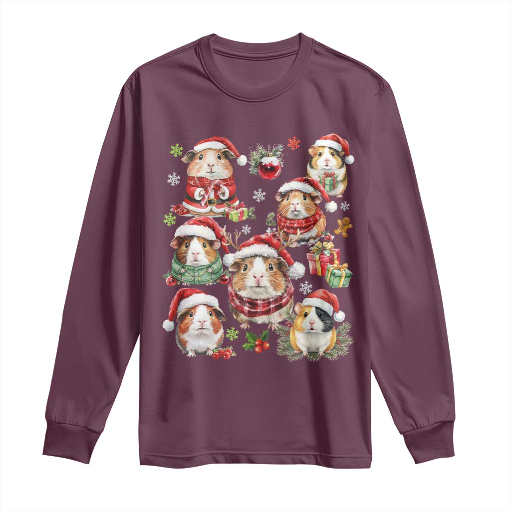 Funny Santa Cavy Squad Long Sleeve Shirt Christmas Guinea Pig Gift TS12 Maroon Print Your Wear