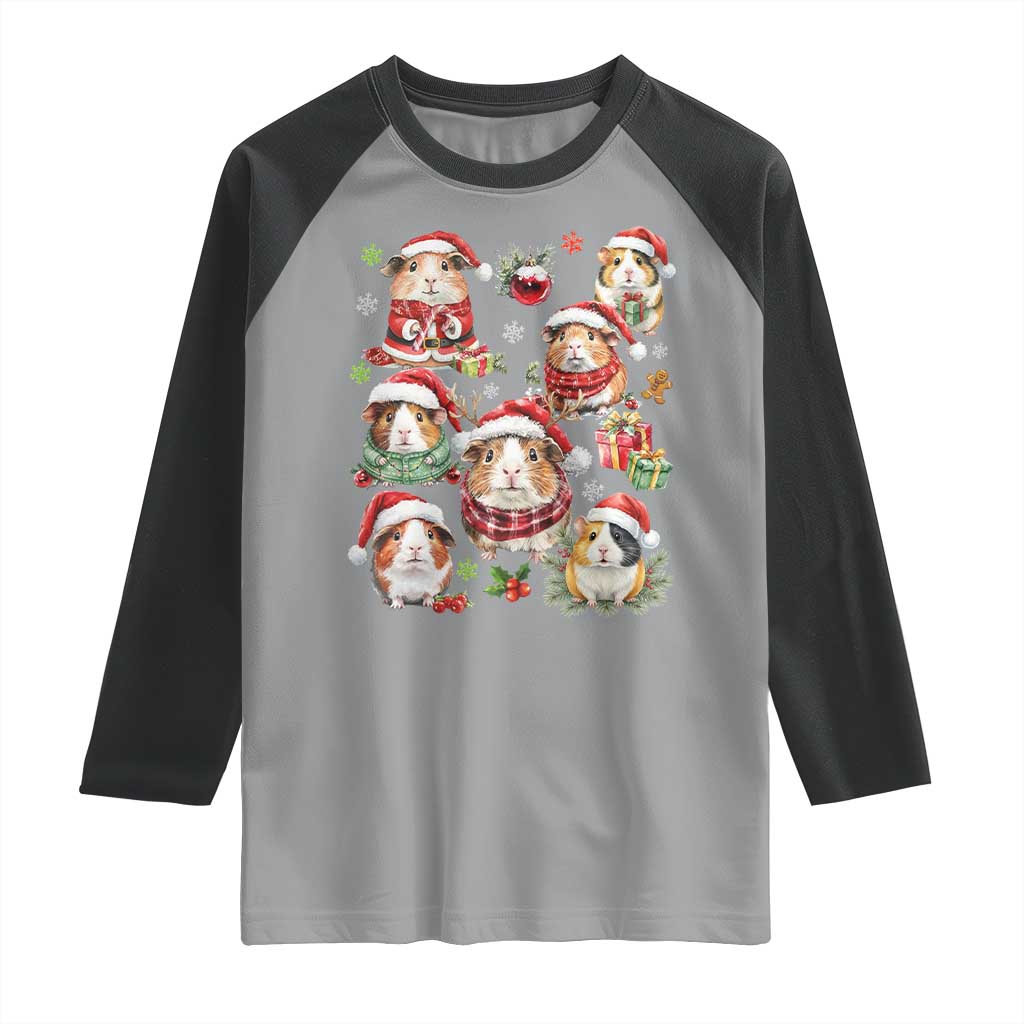 Funny Santa Cavy Squad Raglan Shirt Christmas Guinea Pig Gift TS12 Sport Gray Black Print Your Wear