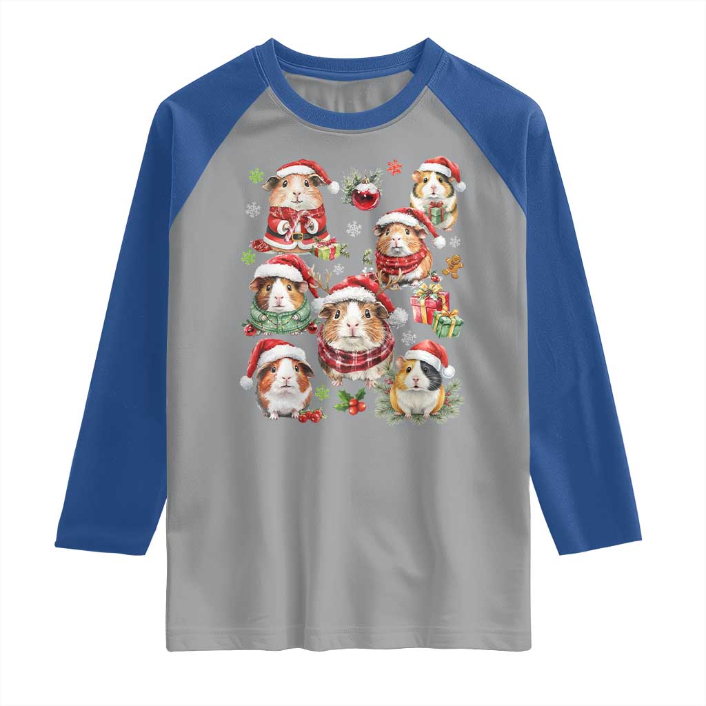 Funny Santa Cavy Squad Raglan Shirt Christmas Guinea Pig Gift TS12 Sport Gray Royal Print Your Wear