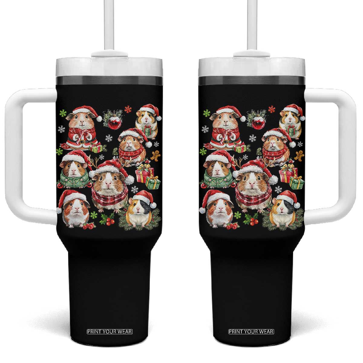 Funny Santa Cavy Squad Tumbler With Handle Christmas Guinea Pig Gift TS12 One Size: 40 oz Black Print Your Wear