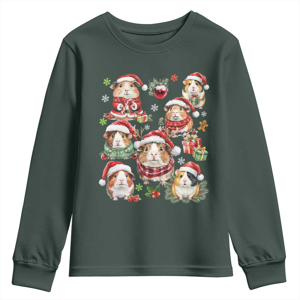 Funny Santa Cavy Squad Youth Sweatshirt Christmas Guinea Pig Gift TS12 Dark Forest Green Print Your Wear