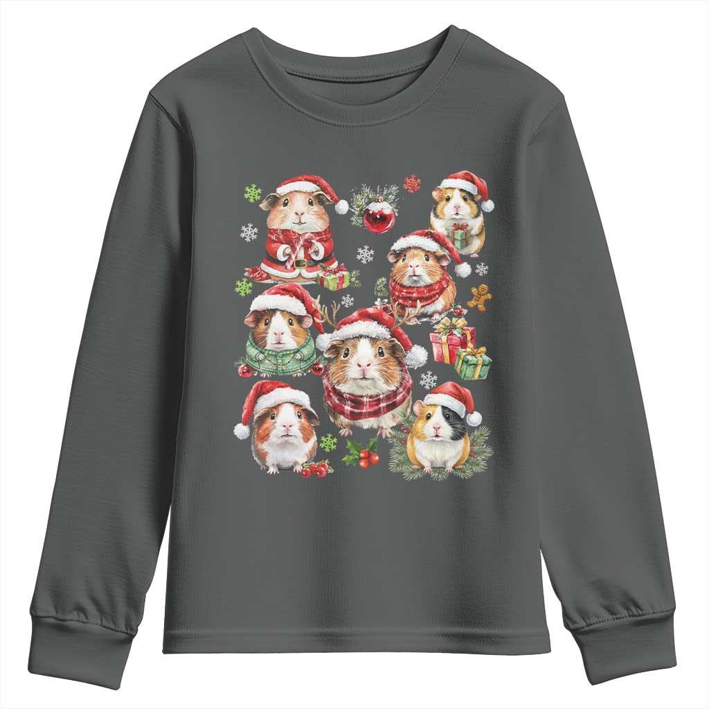Funny Santa Cavy Squad Youth Sweatshirt Christmas Guinea Pig Gift TS12 Dark Heather Print Your Wear