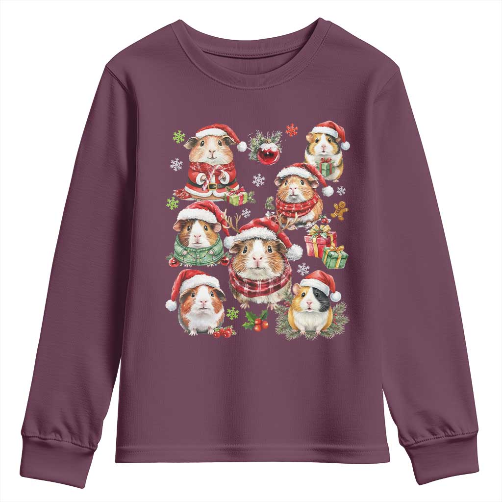 Funny Santa Cavy Squad Youth Sweatshirt Christmas Guinea Pig Gift TS12 Maroon Print Your Wear