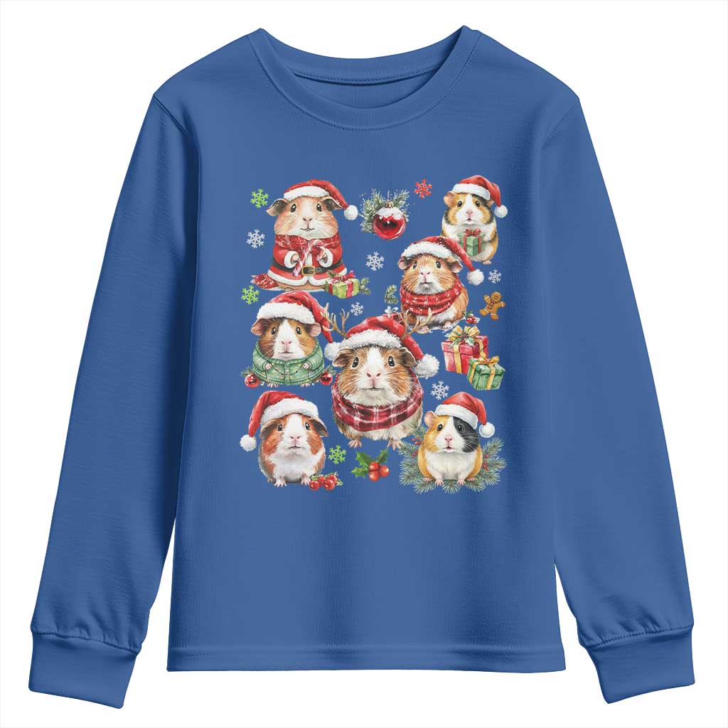 Funny Santa Cavy Squad Youth Sweatshirt Christmas Guinea Pig Gift TS12 Royal Blue Print Your Wear