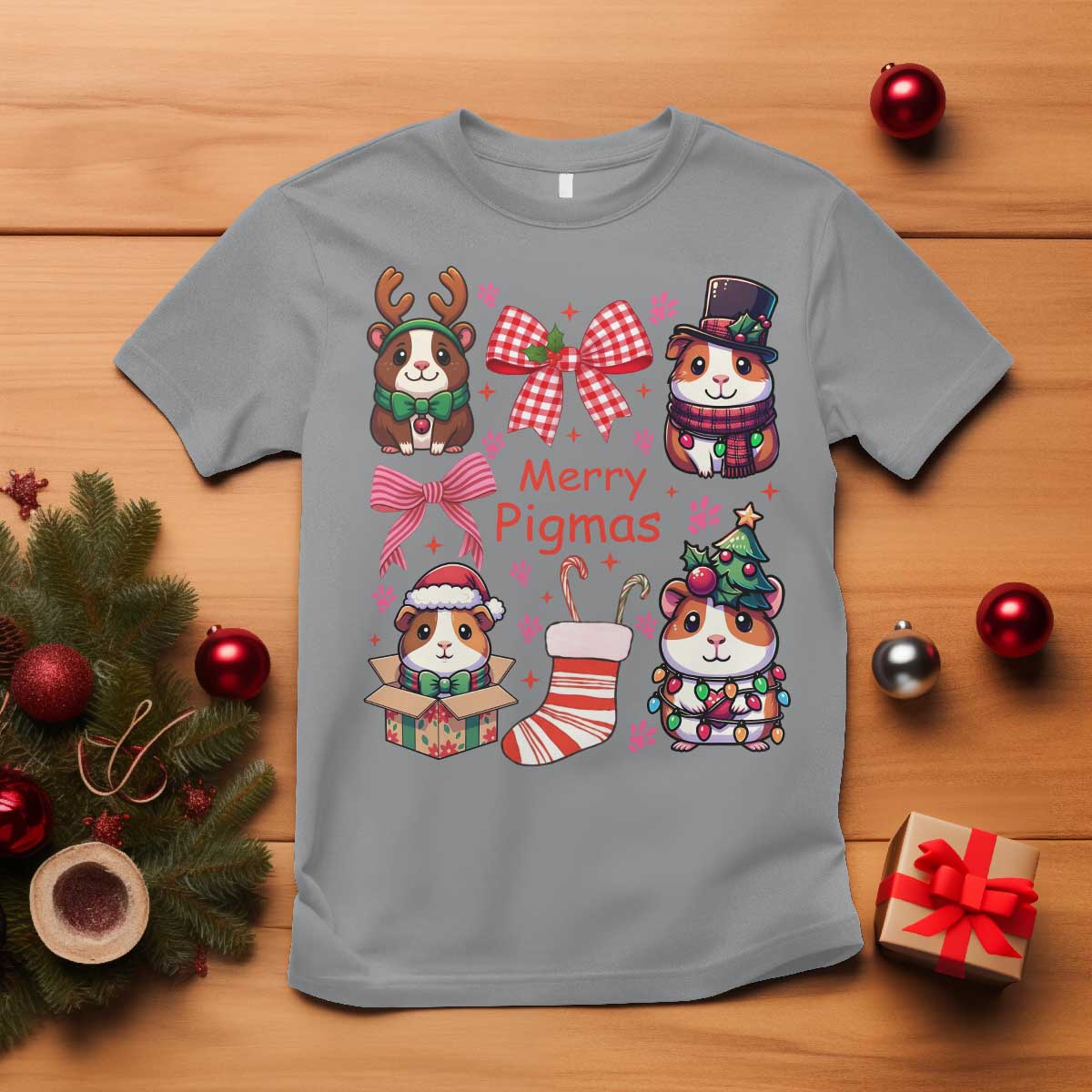 Merry Pigmas T Shirt Funny Guinea Pig Cavy Lover Holiday Gift TS12 Sport Gray Print Your Wear