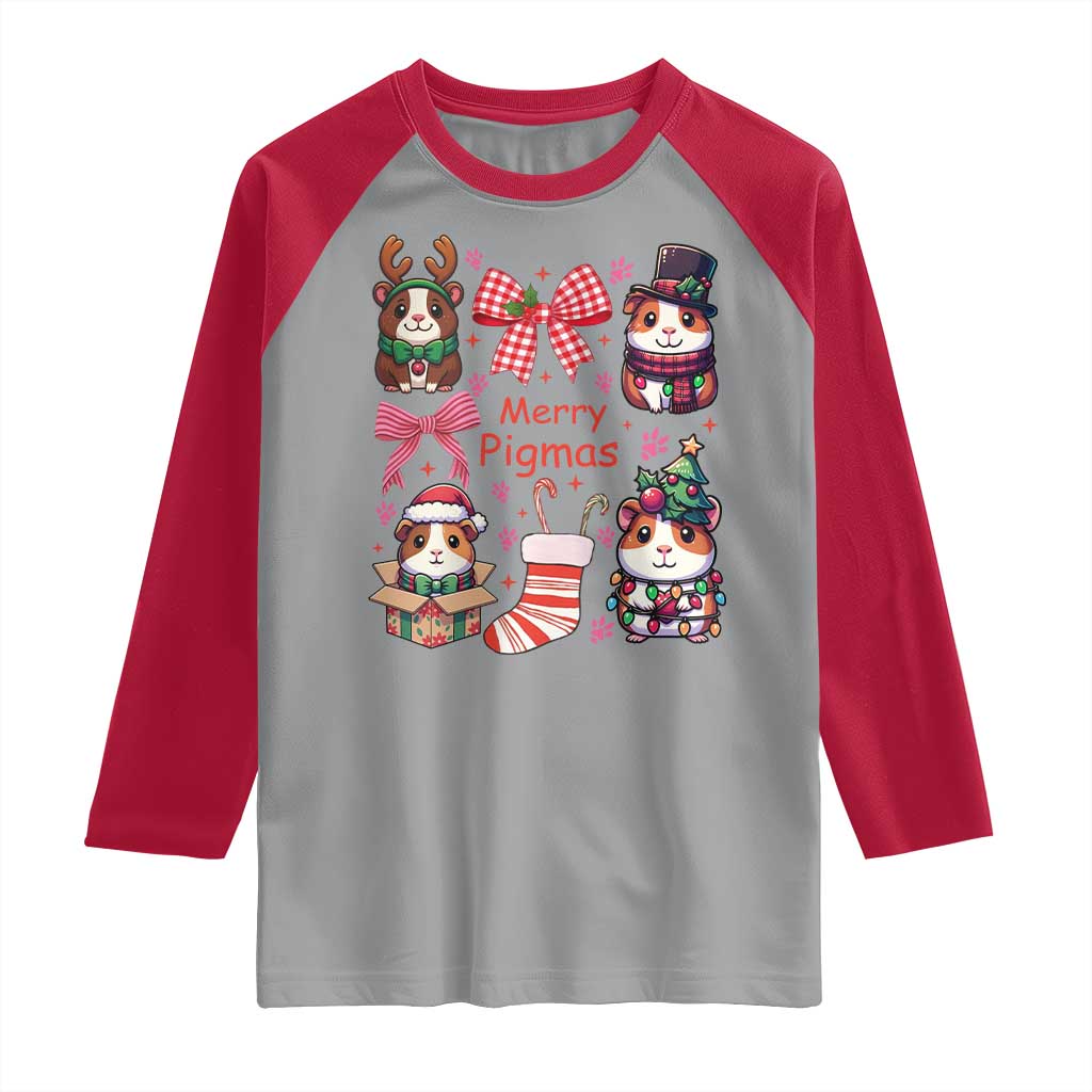 Merry Pigmas Raglan Shirt Funny Guinea Pig Cavy Lover Holiday Gift TS12 Sport Gray Red Print Your Wear