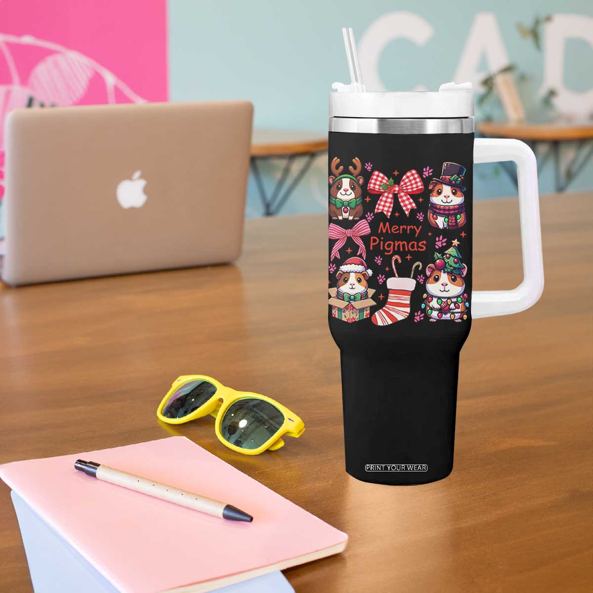 Merry Pigmas Tumbler With Handle Funny Guinea Pig Cavy Lover Holiday Gift TS12 Print Your Wear