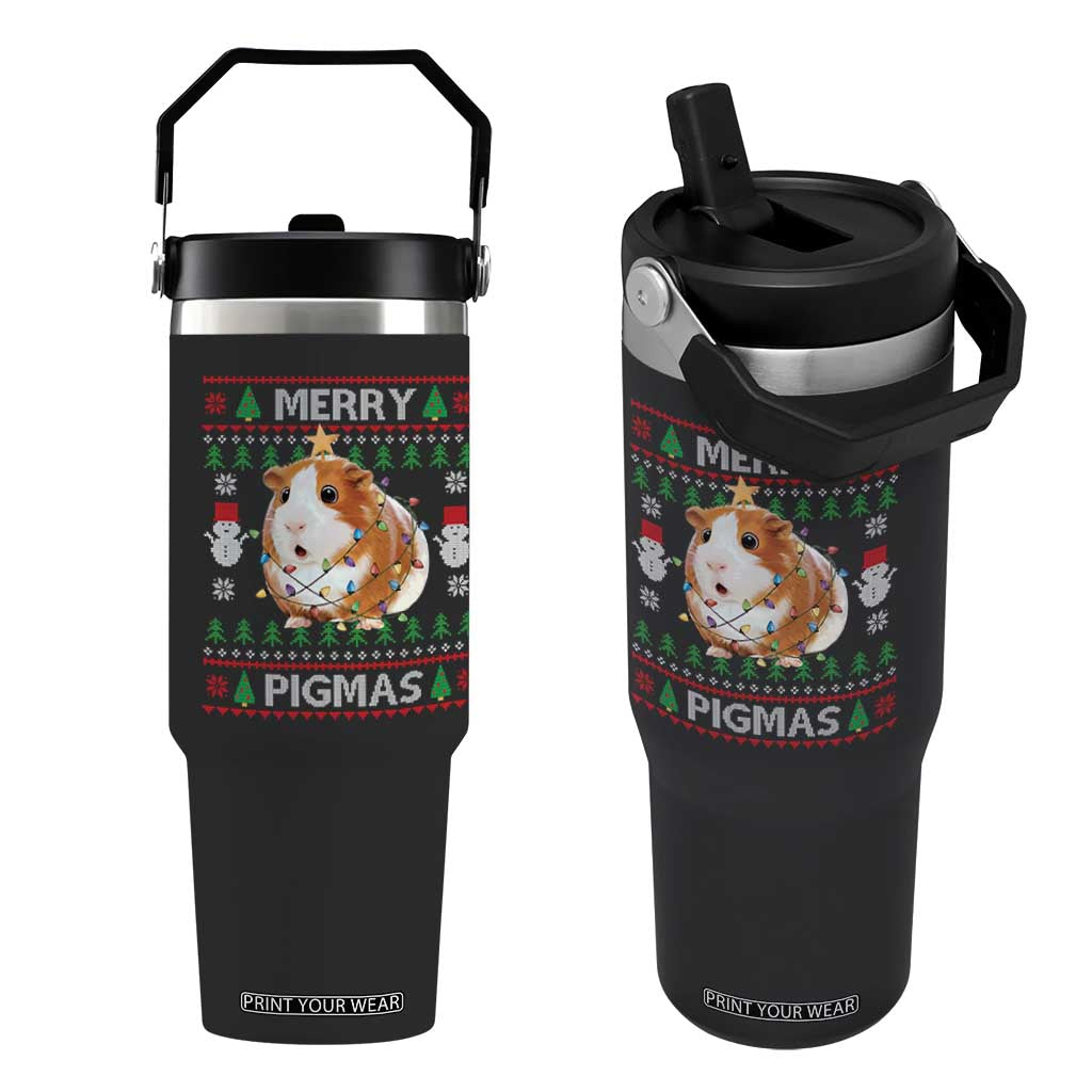 Merry Pigmas Ugly Christmas Flip Straw Tumbler Guinea Pig Lover TS12 One Size: 30 oz Black Print Your Wear
