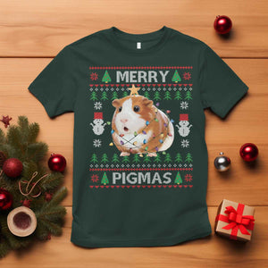 Merry Pigmas Ugly Christmas T Shirt Guinea Pig Lover TS12 Dark Forest Green Print Your Wear