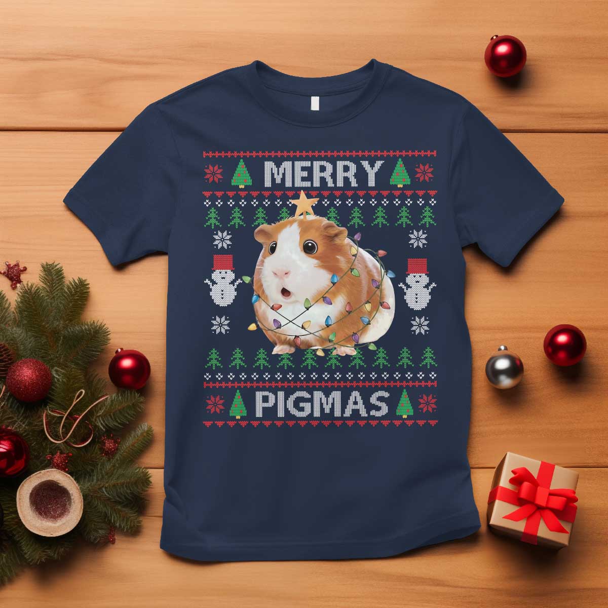 Merry Pigmas Ugly Christmas T Shirt Guinea Pig Lover TS12 Navy Print Your Wear
